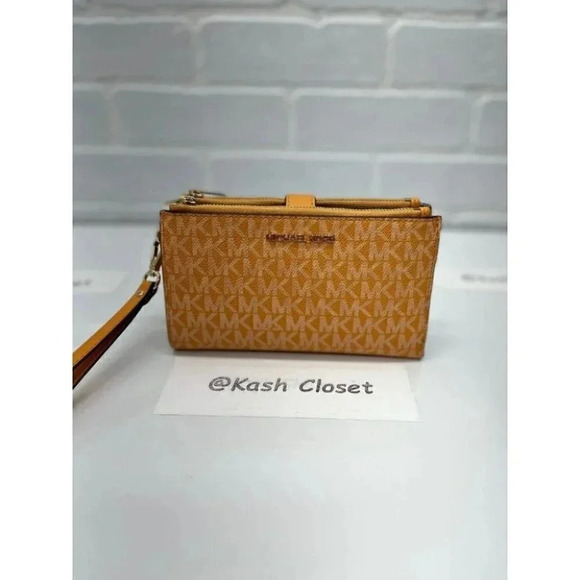 Michael Kors MK Double Zip Wristlet Wallet - honeycomb yellow - Picture 1 of 10